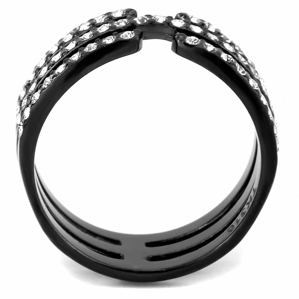 Stainless Steel Black IP CZ Pave Triple Row Spiral Wide Band Ring view 6