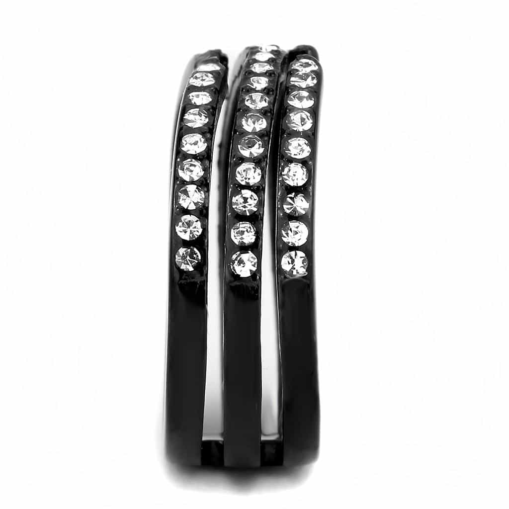 Stainless Steel Black IP CZ Pave Triple Row Spiral Wide Band Ring view 8