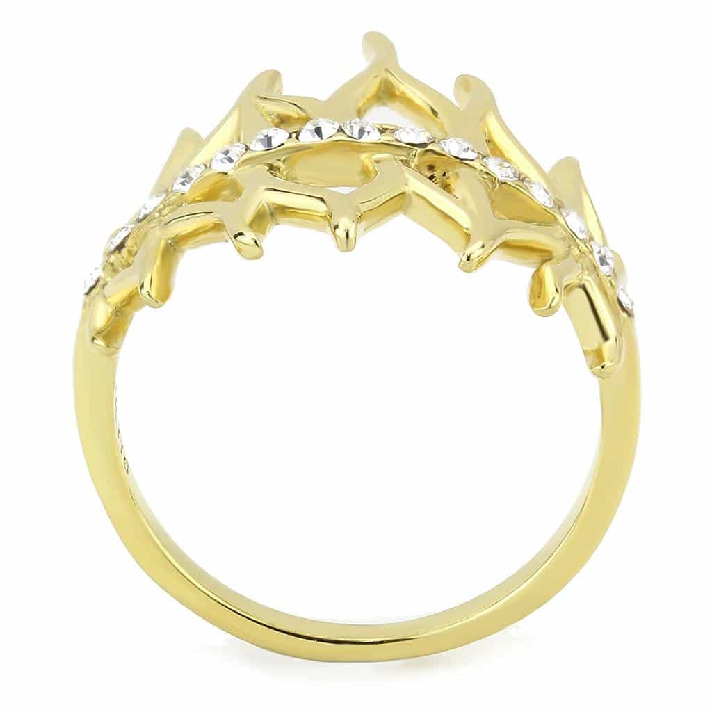 Stainless Steel Gold IP CZ Channel Antler Branch Cutout Open Ring view 6