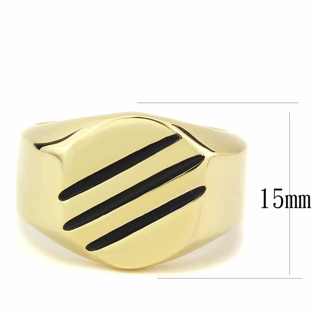 Stainless Steel Gold IP Black Enamel Stripe Polished Wide Ring view 4