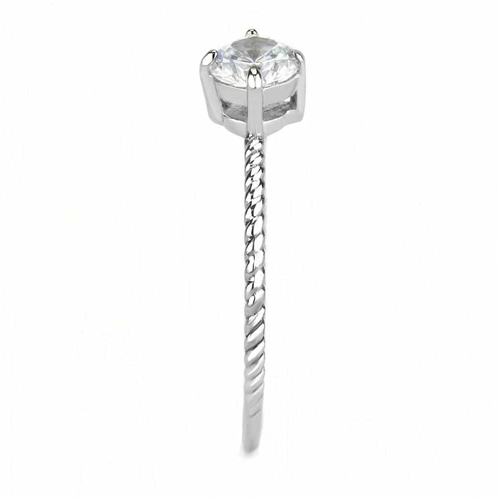 Stainless Steel Silver CZ Round Rope Twist Thin Solitaire Ring view 8