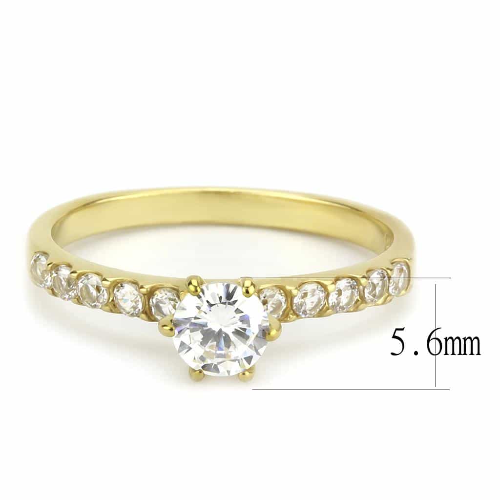 Stainless Steel Gold IP CZ Round Pave Side Stone Solitaire Ring view 4