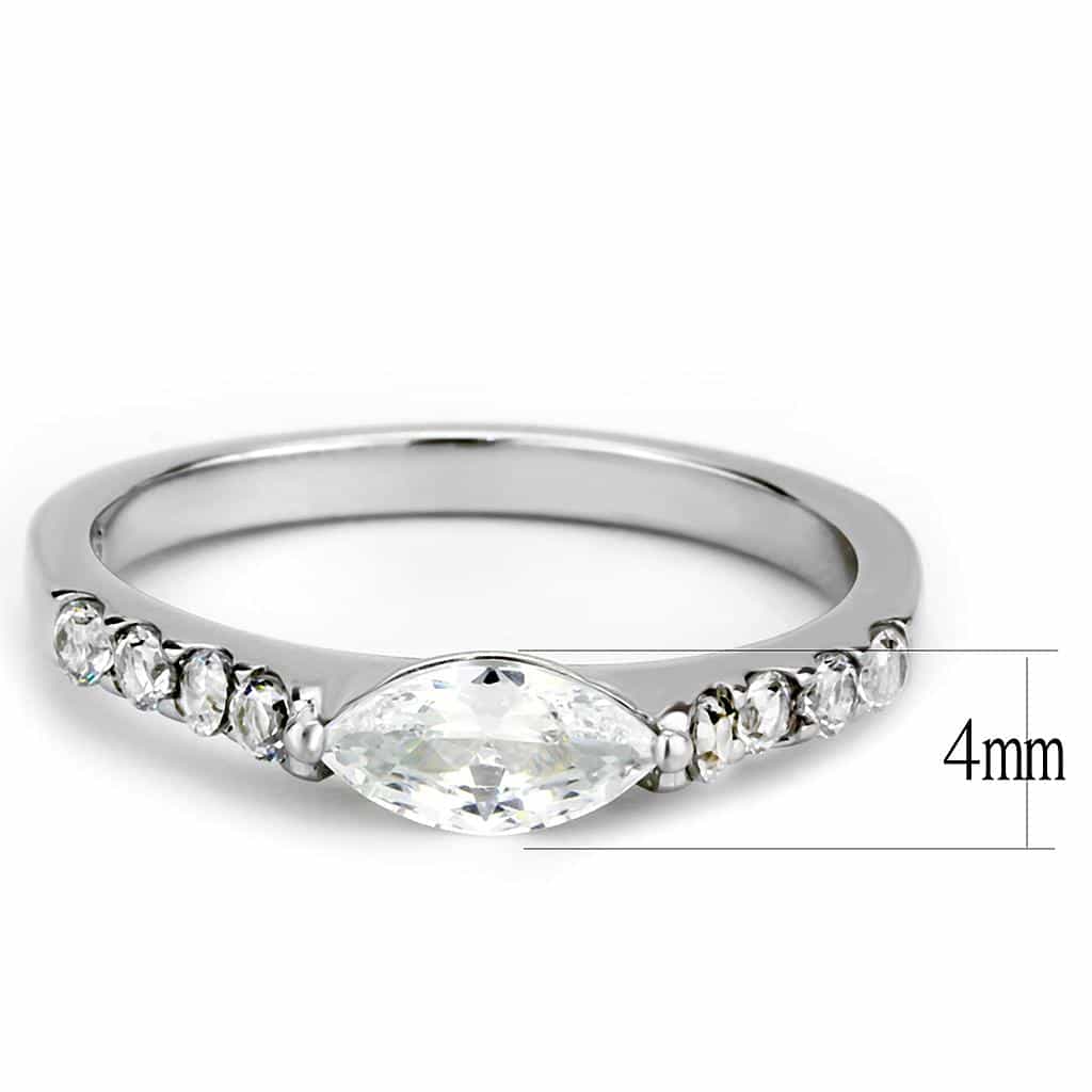 Stainless Steel CZ Marquise Pave Side Stone East West Ring view 4