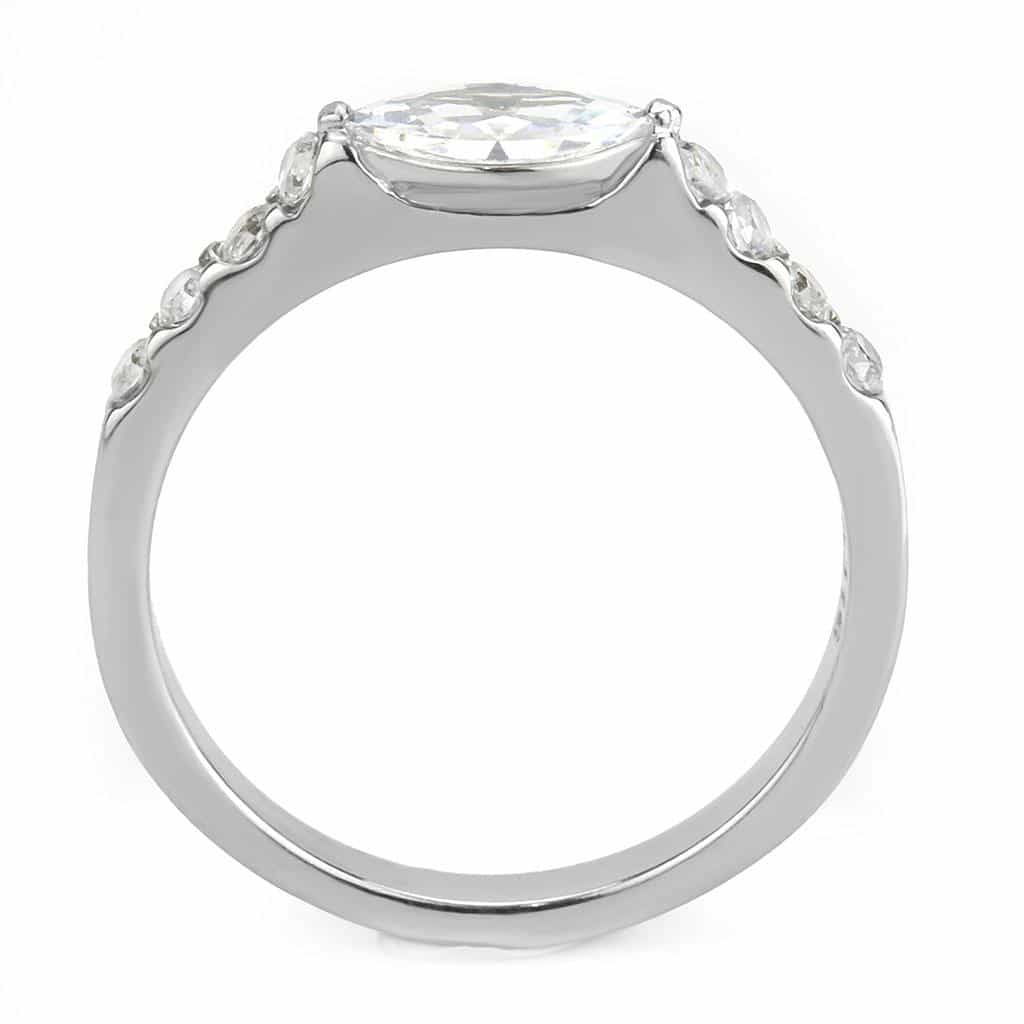 Stainless Steel CZ Marquise Pave Side Stone East West Ring view 6