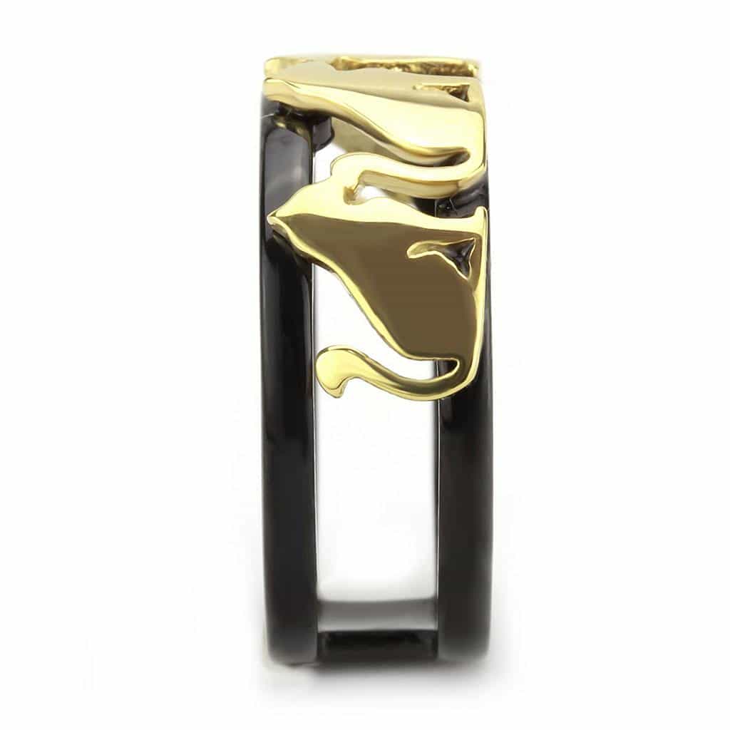 Stainless Steel Black IP Gold IP Panther Cat Cutout Ring view 8