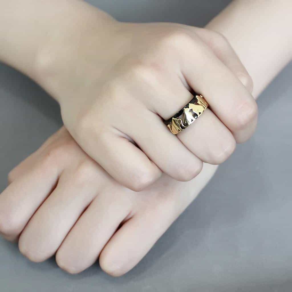 Stainless Steel Black IP Gold IP Panther Cat Cutout Ring view 10