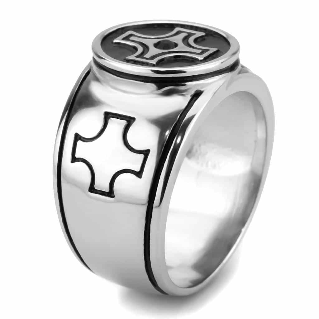 Stainless Steel Silver Black Enamel Iron Cross Celtic Mens Ring view 8