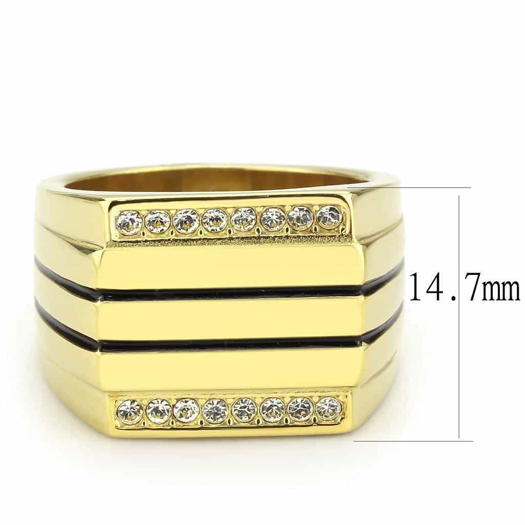 Stainless Steel Gold IP CZ Channel Row Polished Wide Mens Ring view 4