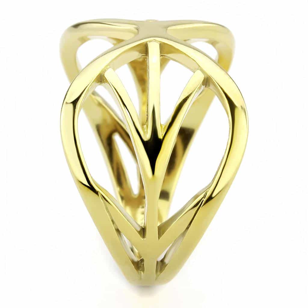 Stainless Steel Gold IP Polished Woven Infinity X Crossover Ring view 8