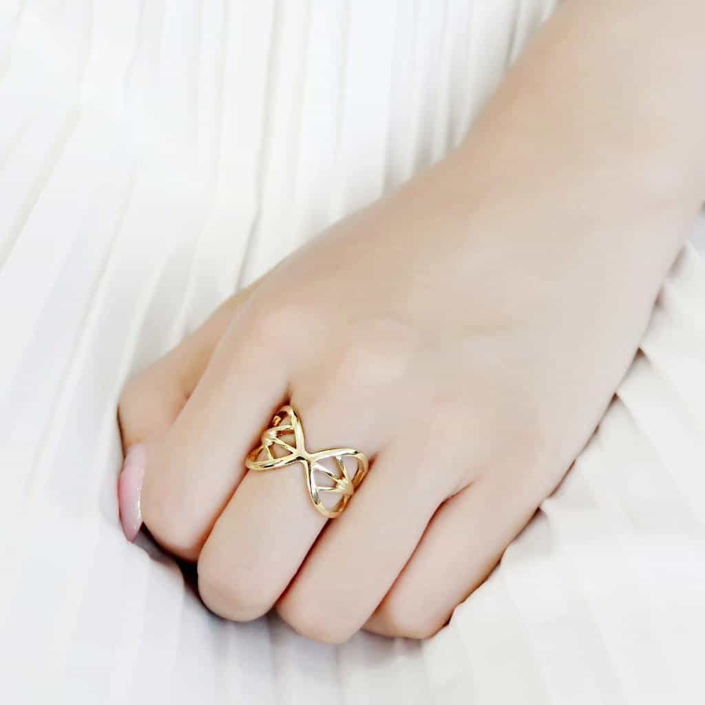 Stainless Steel Gold IP Polished Woven Infinity X Crossover Ring view 10