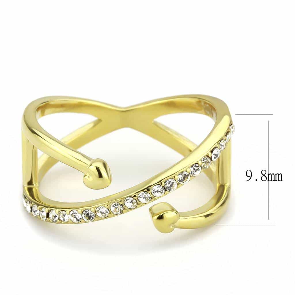 Stainless Steel Gold IP CZ Pave X Crossover Cutout Open Ring view 4