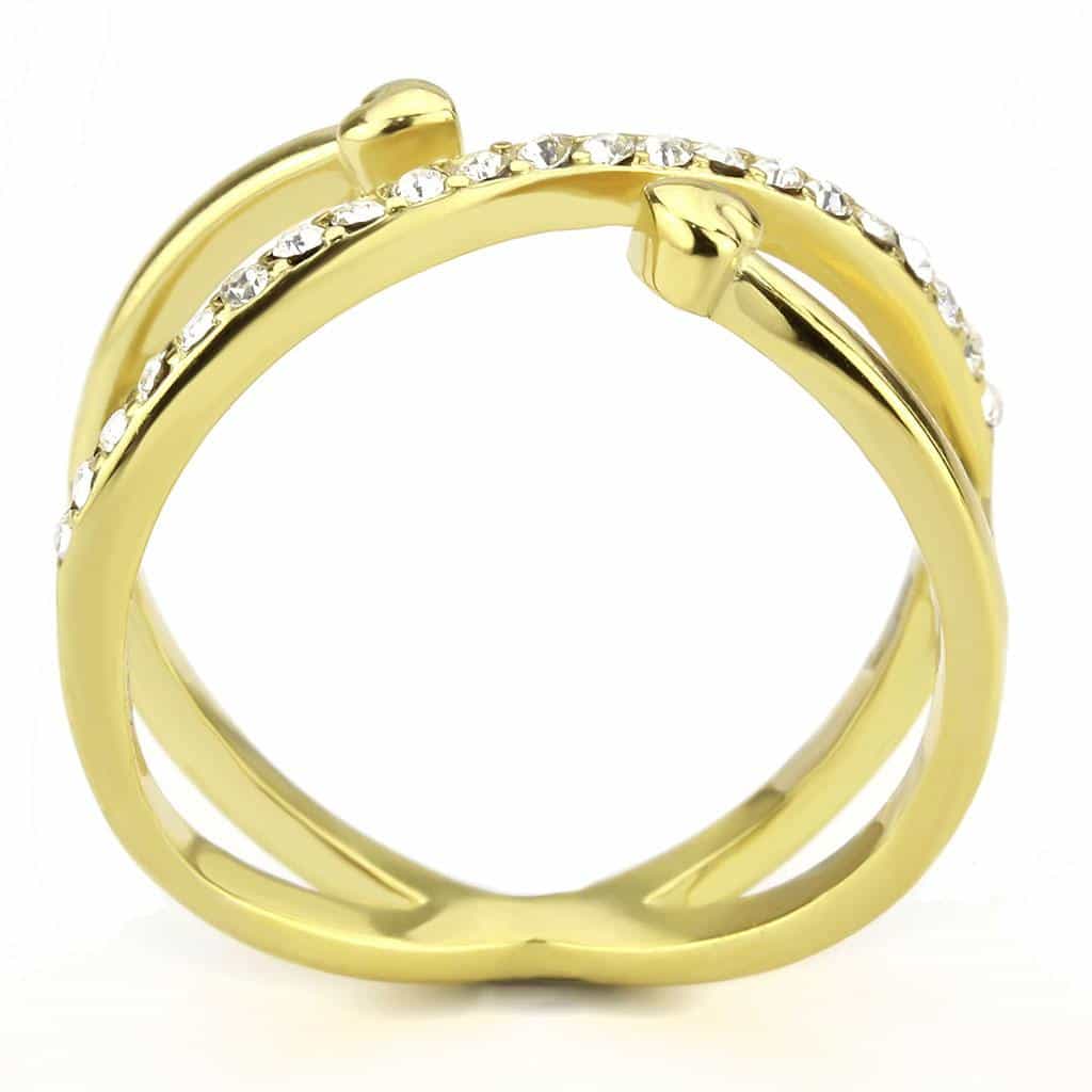 Stainless Steel Gold IP CZ Pave X Crossover Cutout Open Ring view 6