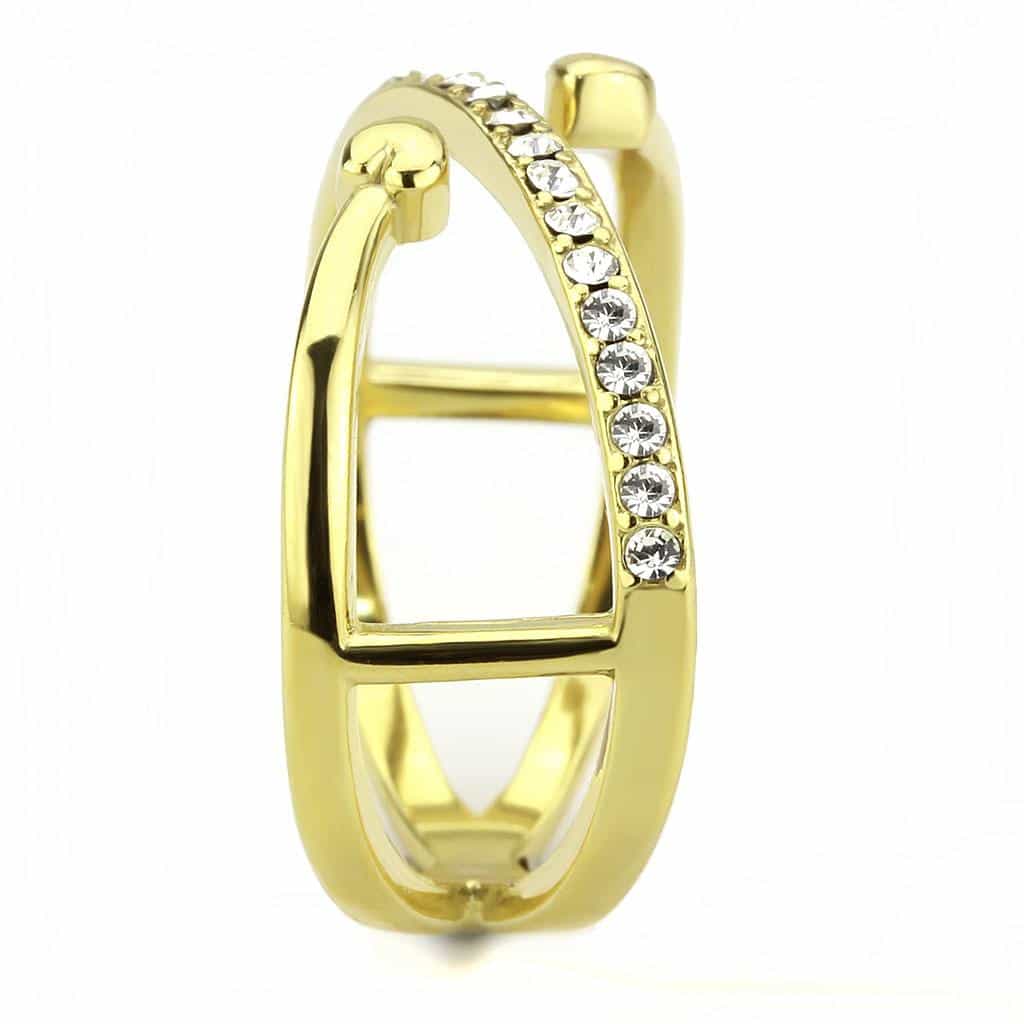 Stainless Steel Gold IP CZ Pave X Crossover Cutout Open Ring view 8