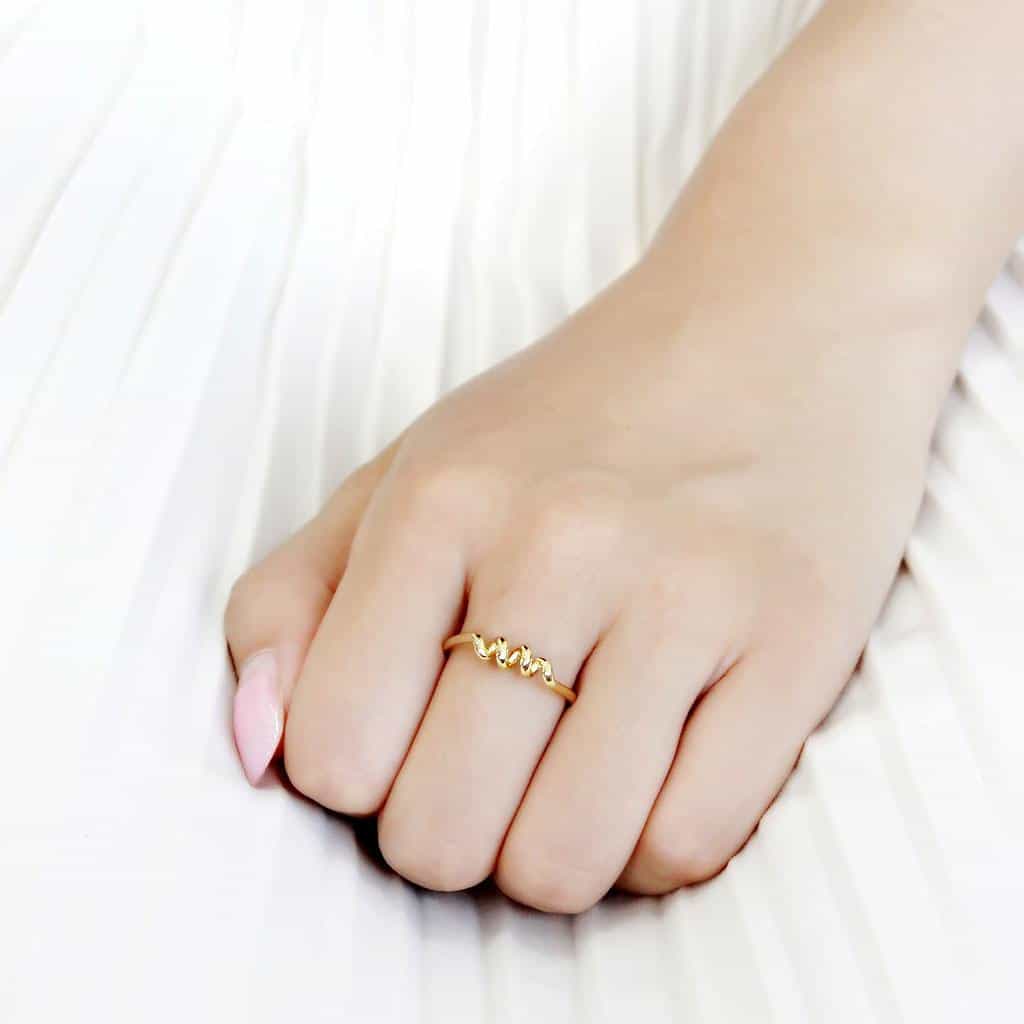 Stainless Steel Gold IP Polished Zigzag Wave Thin Open Ring view 10