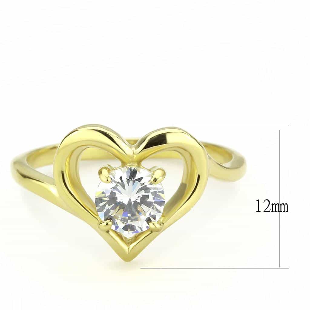 Stainless Steel Gold IP CZ Round Heart Frame Solitaire Ring view 4