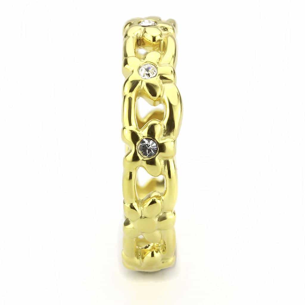 Stainless Steel Gold IP CZ Flower Daisy Heart Cutout Ring view 8