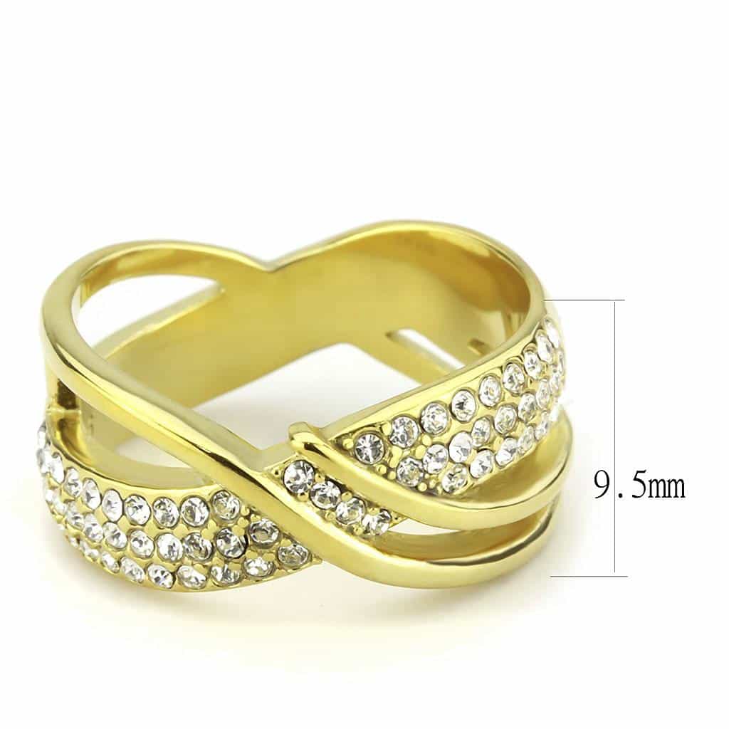 Stainless Steel Gold IP CZ Pave Crossover Infinity Wave Ring view 4