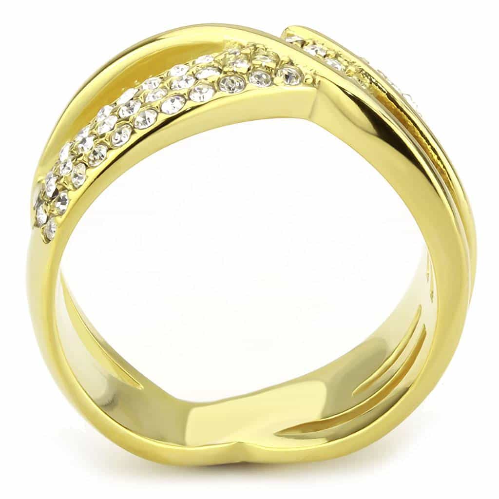 Stainless Steel Gold IP CZ Pave Crossover Infinity Wave Ring view 6