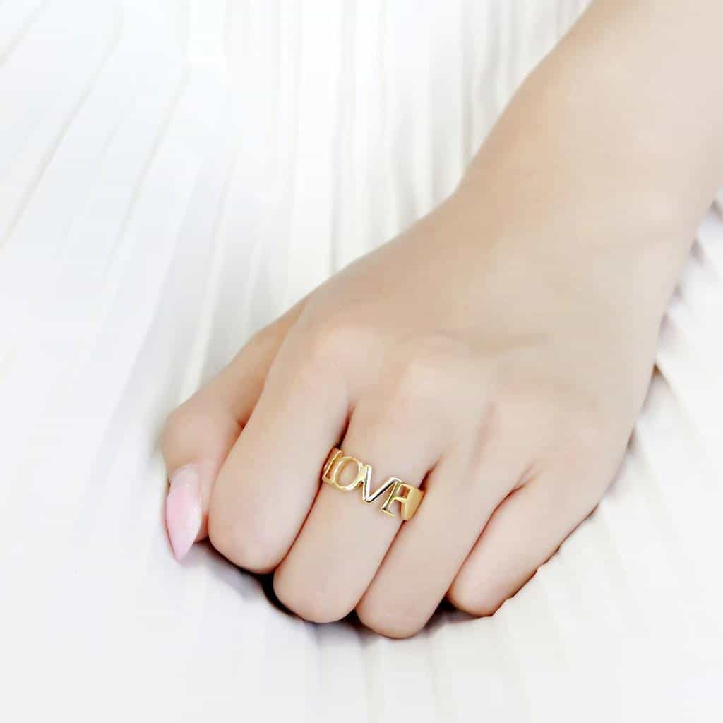 Stainless Steel Gold IP Polished LOVE Letter Cutout Ring view 10
