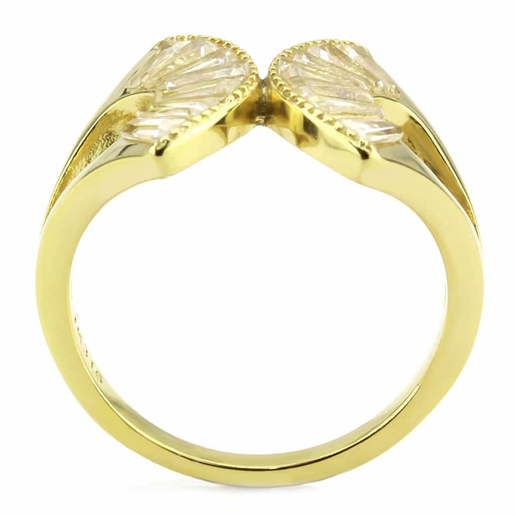 Stainless Steel Gold IP CZ Baguette Fan Bow Open Ring view 6