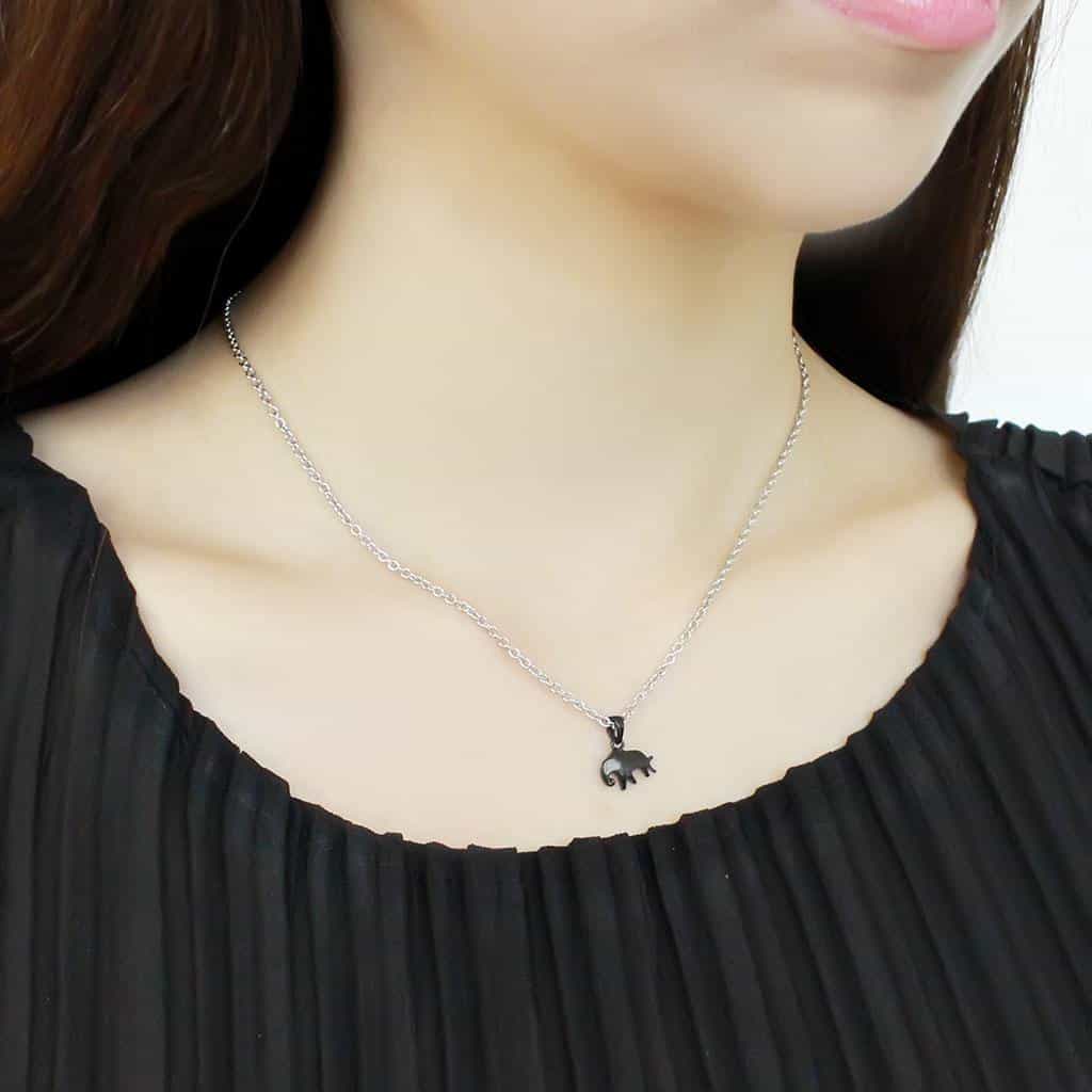 Stainless Steel Black IP Elephant Silhouette Pendant view 6