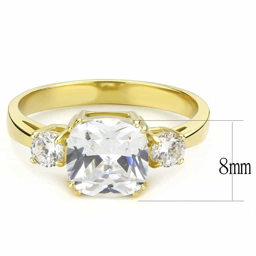 Stainless Steel Gold IP CZ Round Three Stone Solitaire Ring view 4