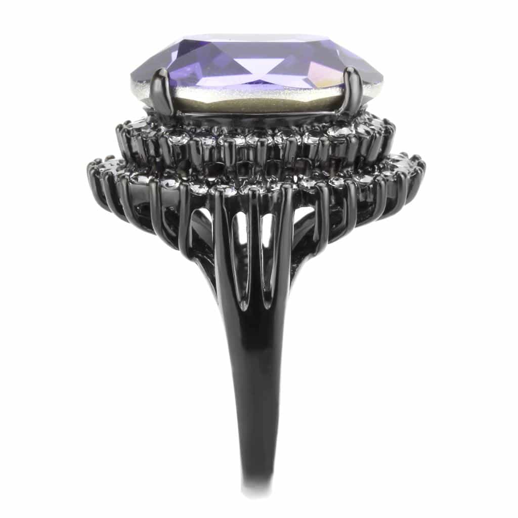 Stainless Steel Dark IP Tanzanite Crystal Oval Halo Cocktail Ring view 8