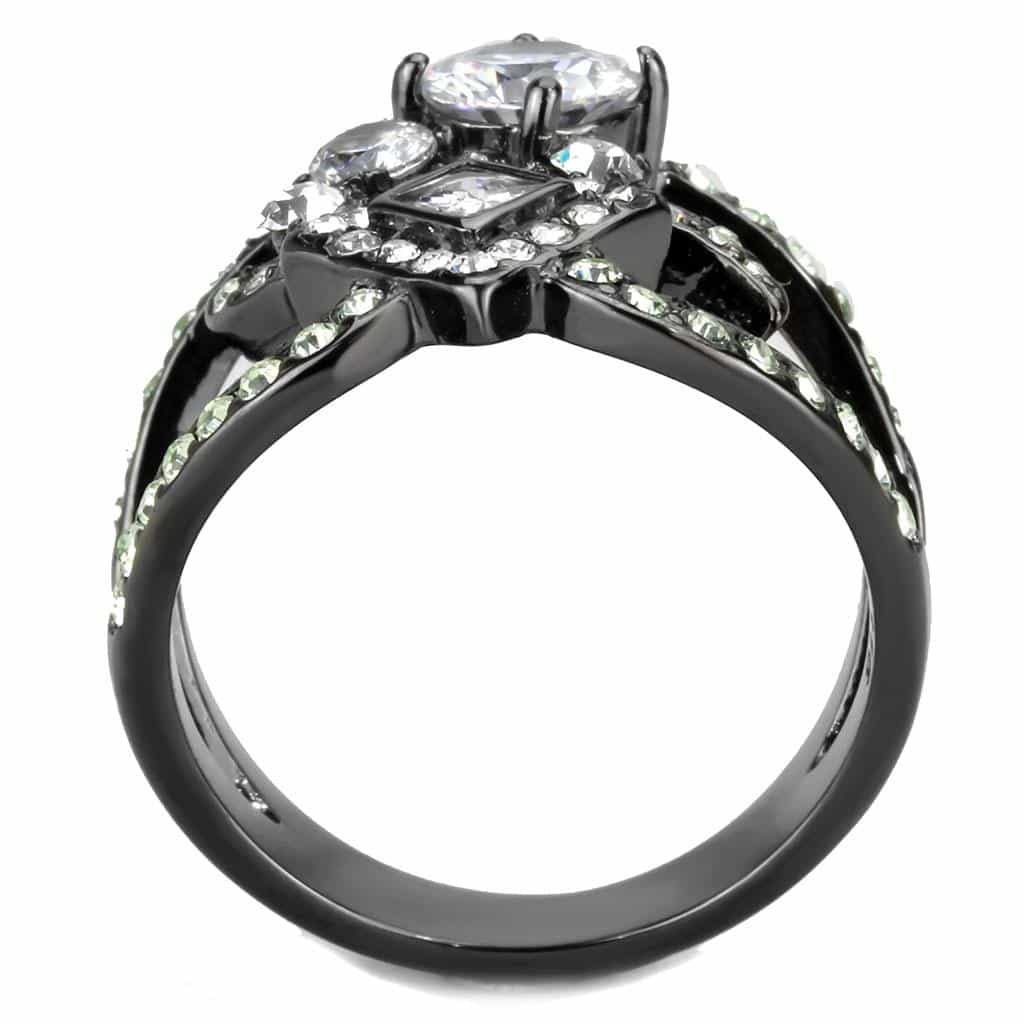 Stainless Steel Dark IP CZ Round Square Multi Stone Cocktail Ring view 6