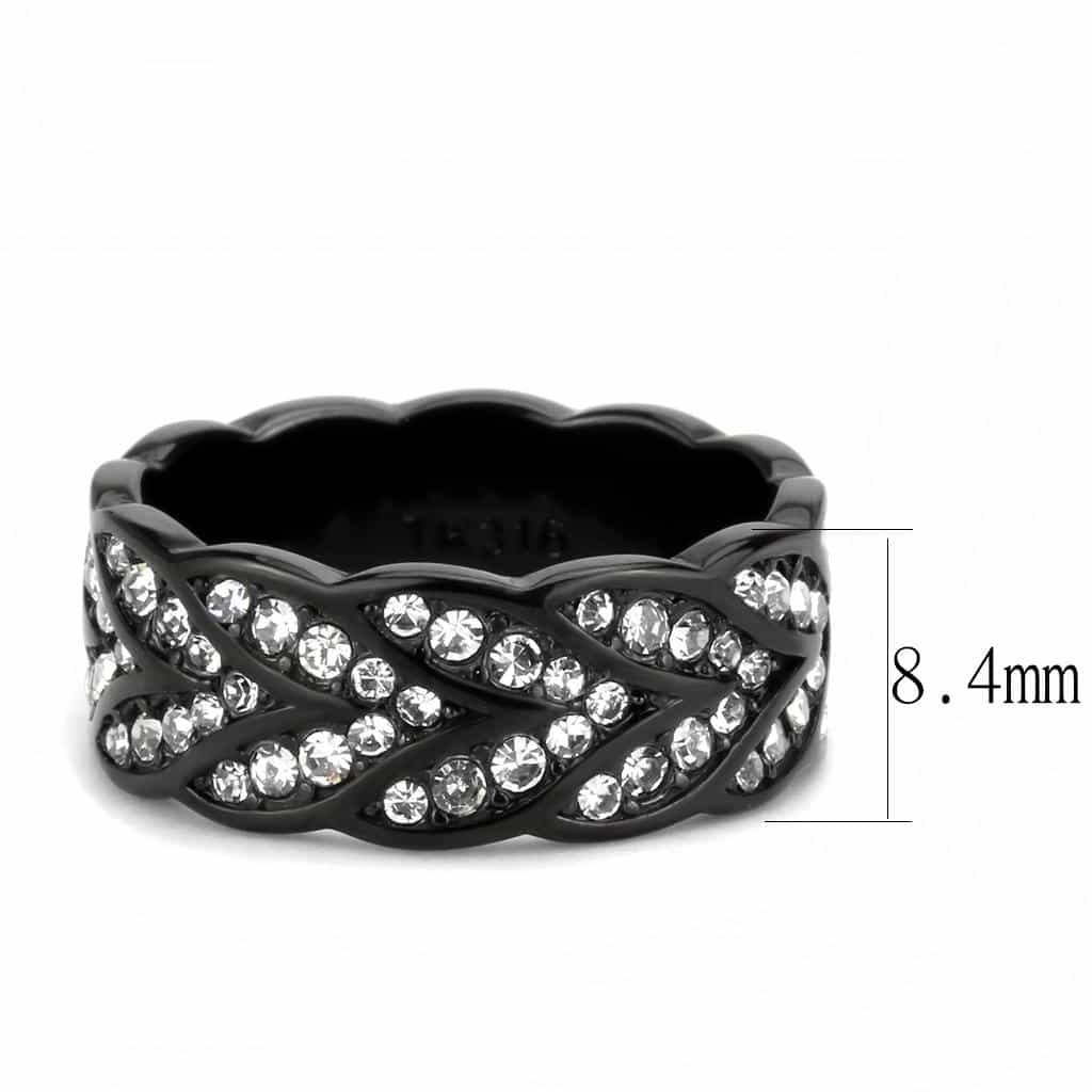 Stainless Steel Dark IP CZ Pave Twisted Wave Eternity Band Ring view 4
