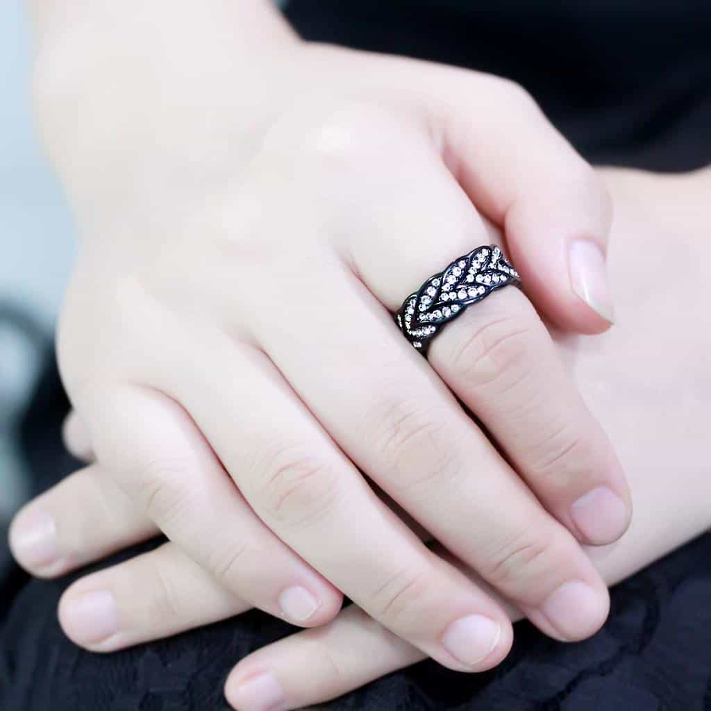 Stainless Steel Dark IP CZ Pave Twisted Wave Eternity Band Ring view 10