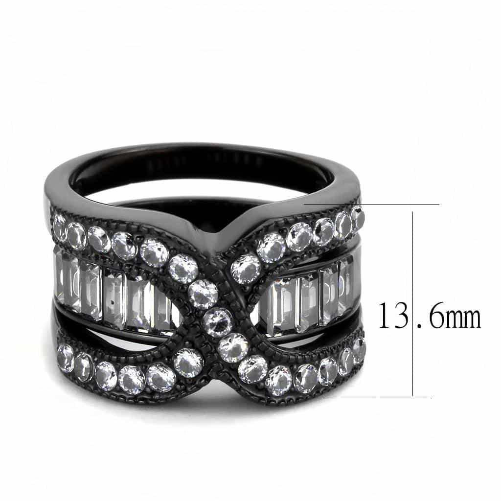 Stainless Steel Dark IP CZ Baguette Round Crossover Cocktail Ring view 4