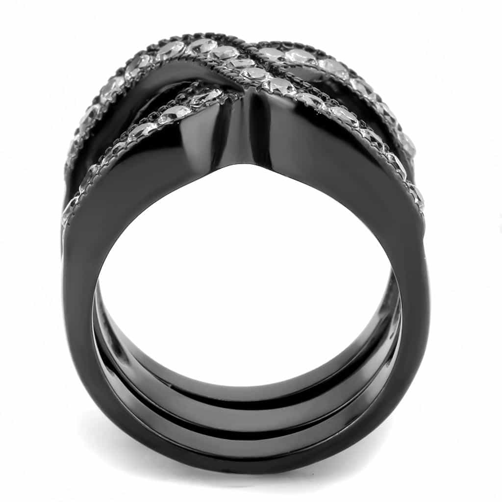 Stainless Steel Dark IP CZ Baguette Round Crossover Cocktail Ring view 6