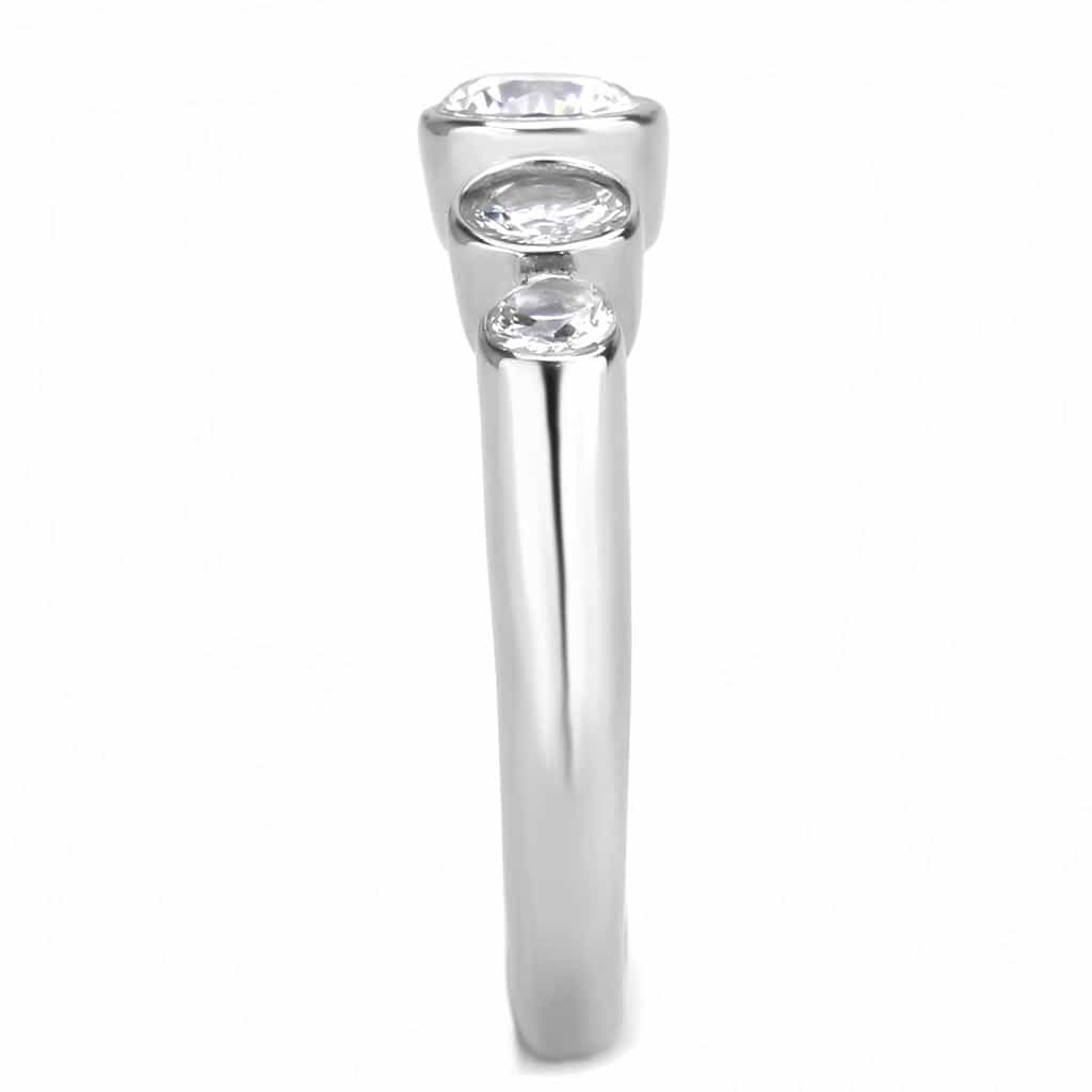 Stainless Steel Silver CZ Round Bezel Graduated Journey Ring view 8