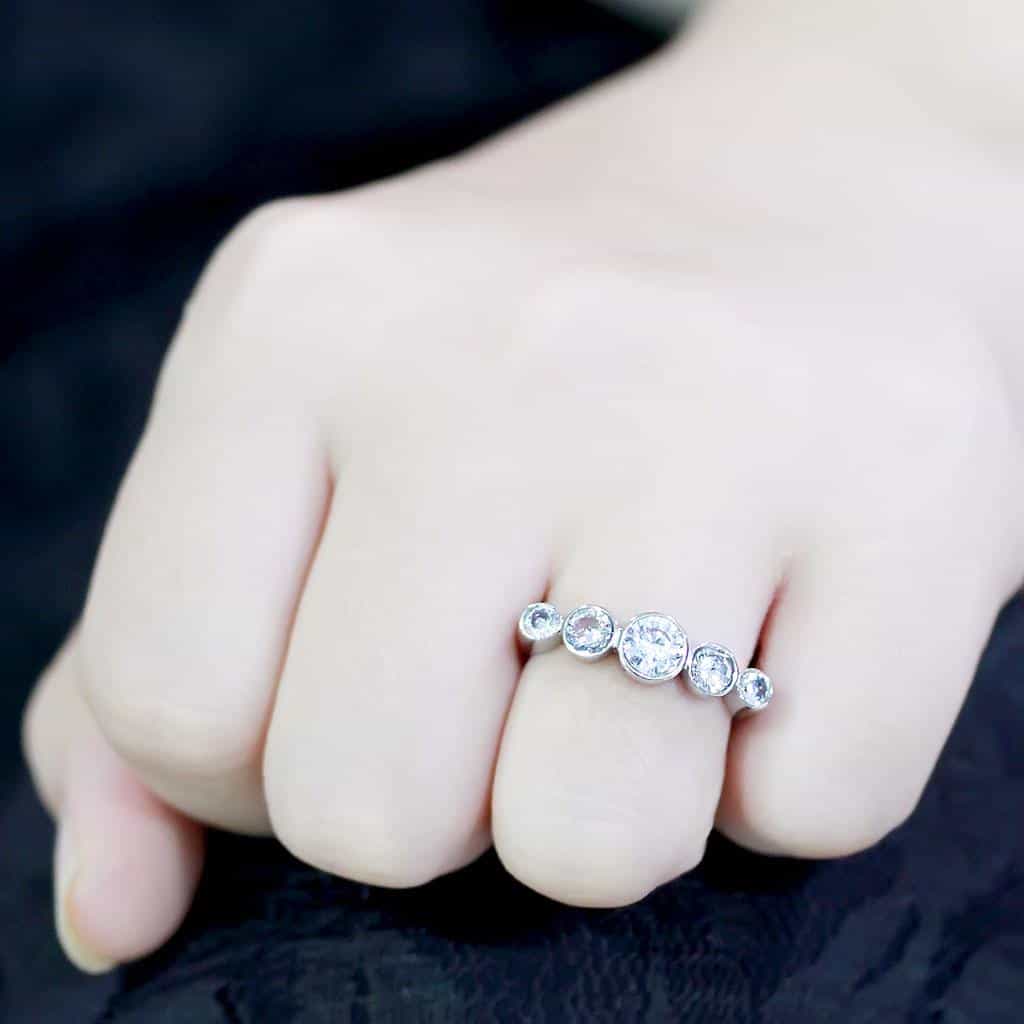 Stainless Steel Silver CZ Round Bezel Graduated Journey Ring view 10