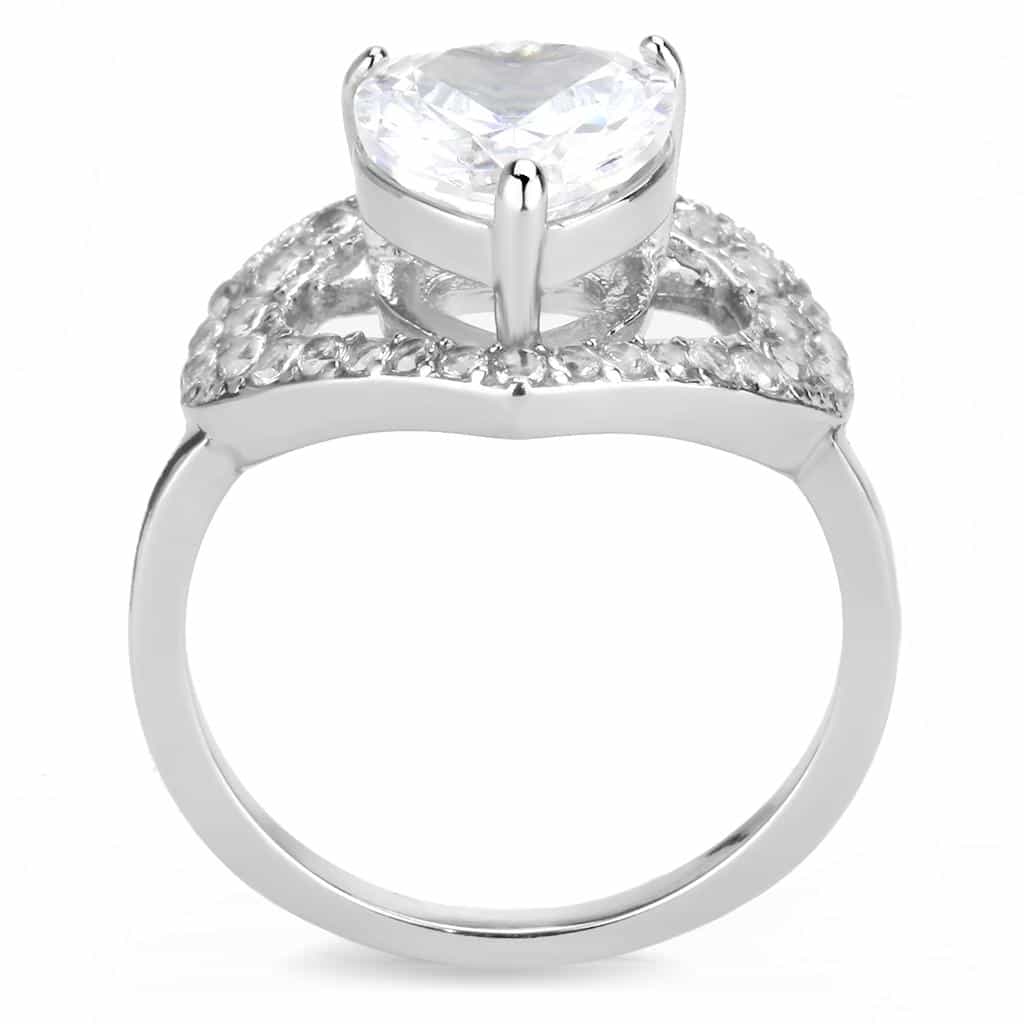 Stainless Steel Silver CZ Heart Pave Halo Solitaire Ring view 6