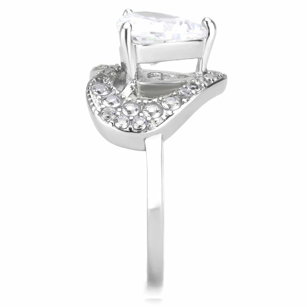 Stainless Steel Silver CZ Heart Pave Halo Solitaire Ring view 8
