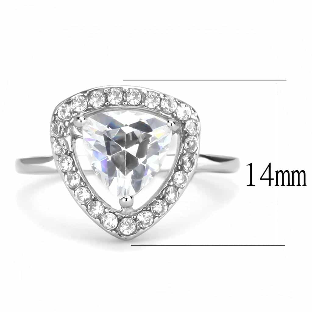 Stainless Steel Silver CZ Trillion Halo Swirl Solitaire Ring view 4