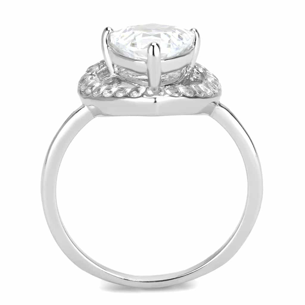 Stainless Steel Silver CZ Trillion Halo Swirl Solitaire Ring view 6