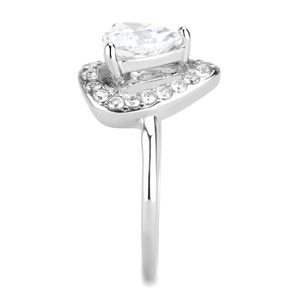 Stainless Steel Silver CZ Trillion Halo Swirl Solitaire Ring view 8