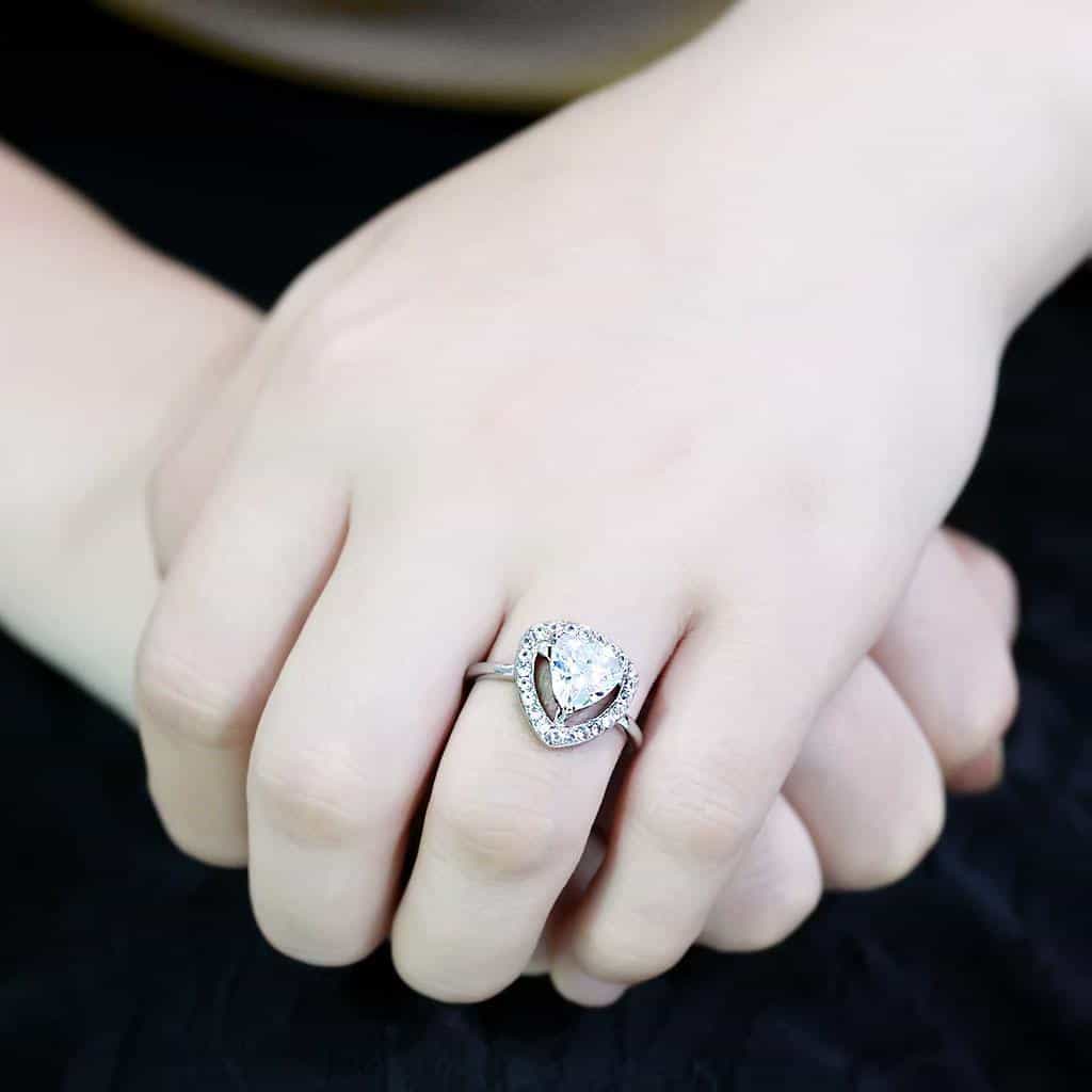 Stainless Steel Silver CZ Trillion Halo Swirl Solitaire Ring view 10