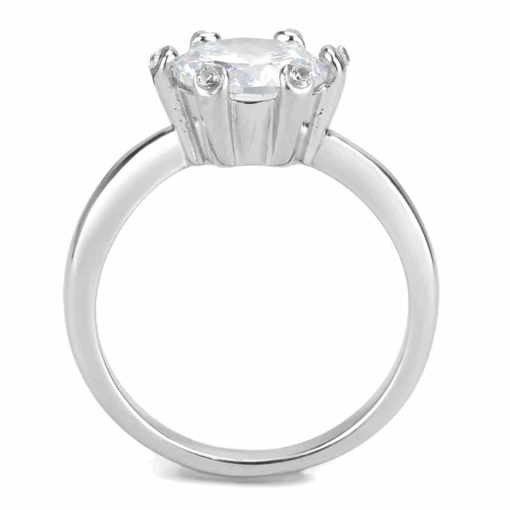 Stainless Steel Silver CZ Round Six Prong Solitaire Ring view 6