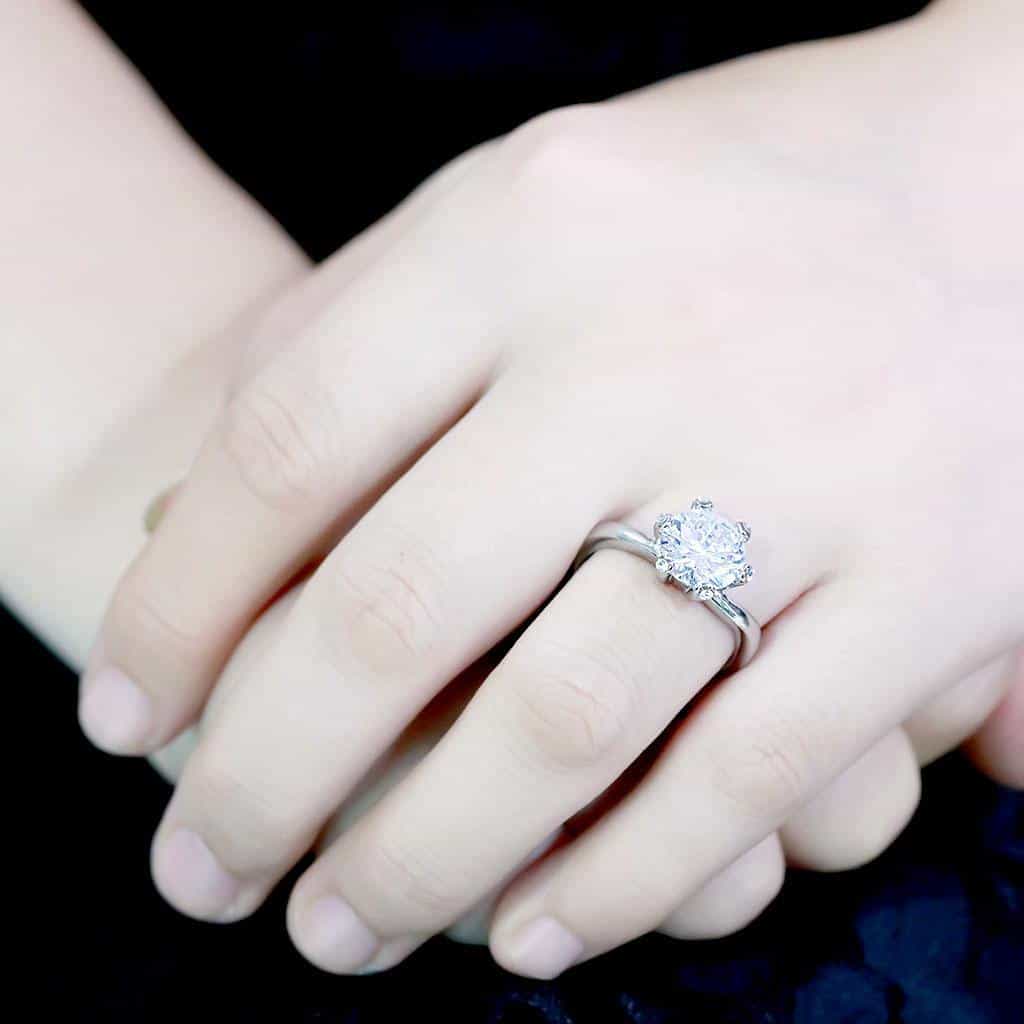 Stainless Steel Silver CZ Round Six Prong Solitaire Ring view 12