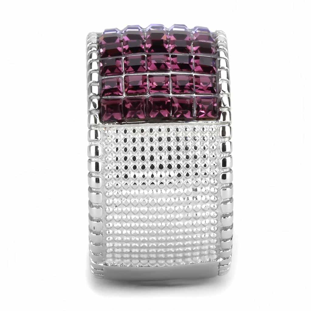 Stainless Steel Amethyst Pink Crystal Princess Channel Wide Ring view 8