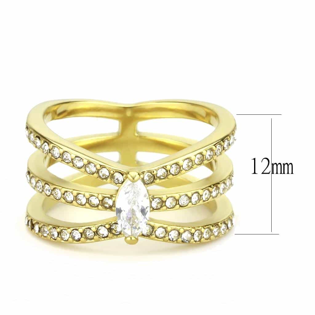 Stainless Steel Gold IP CZ Marquise Triple Band Open Ring view 4