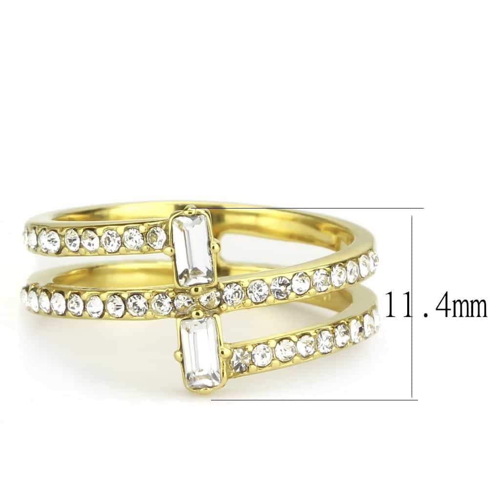 Stainless Steel Gold IP CZ Baguette Round Triple Band Ring view 4