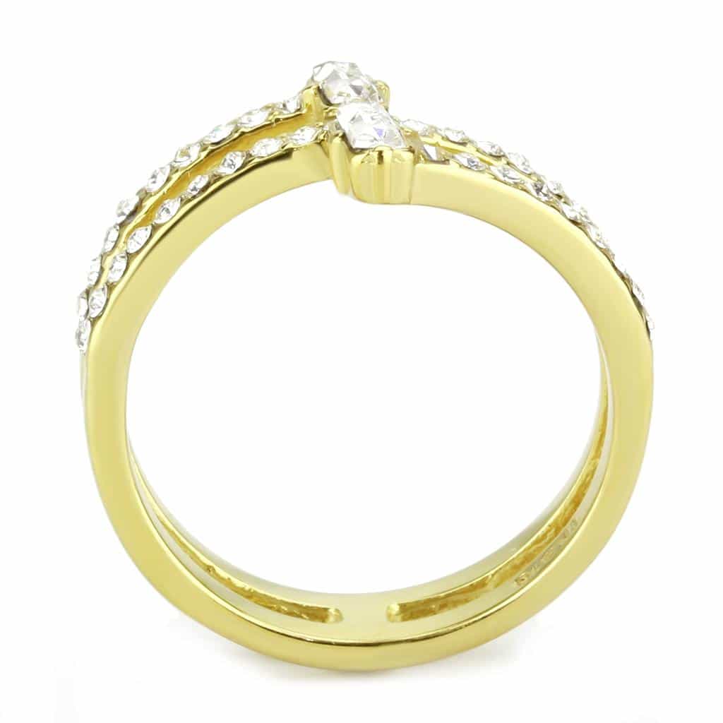Stainless Steel Gold IP CZ Baguette Round Triple Band Ring view 6