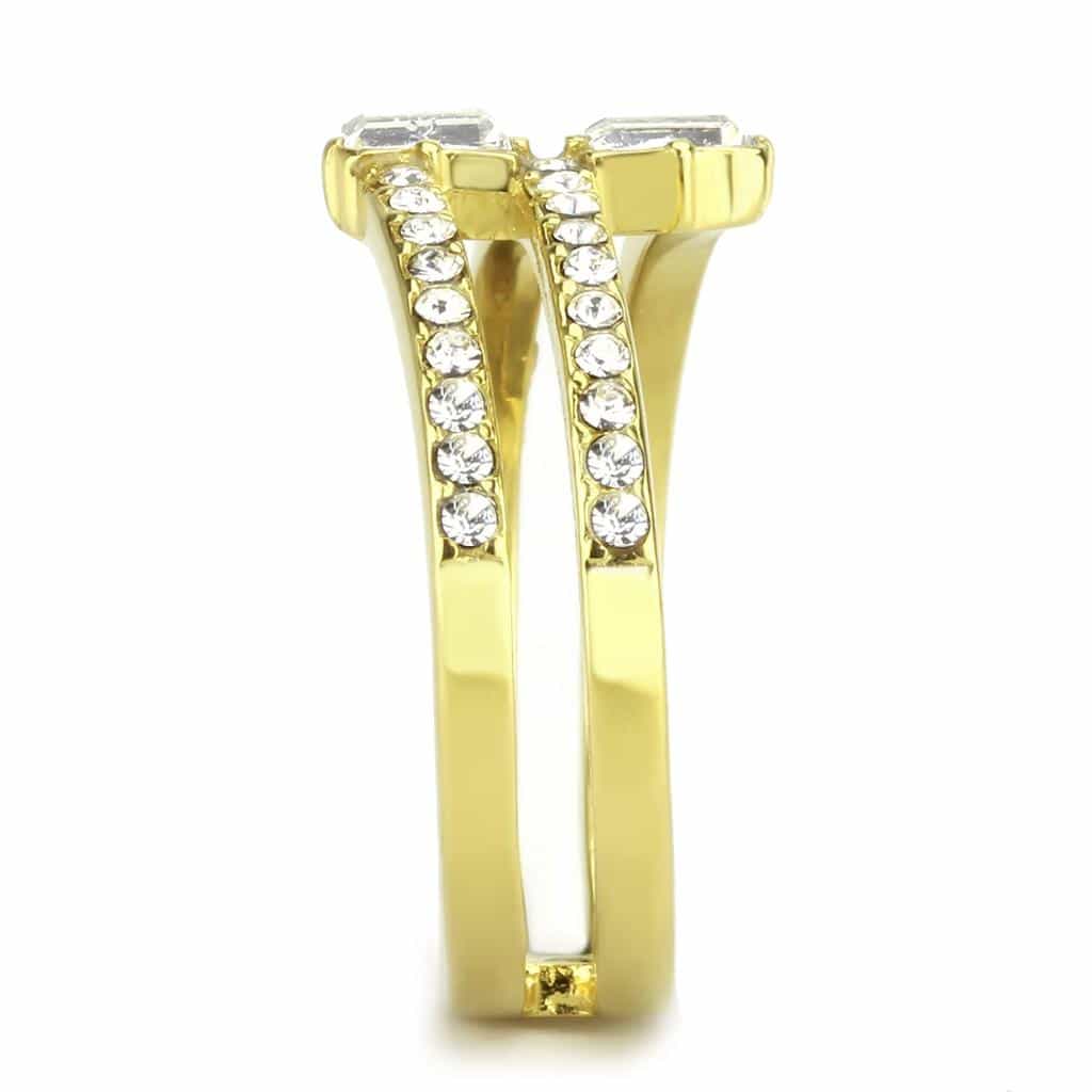 Stainless Steel Gold IP CZ Baguette Round Triple Band Ring view 8