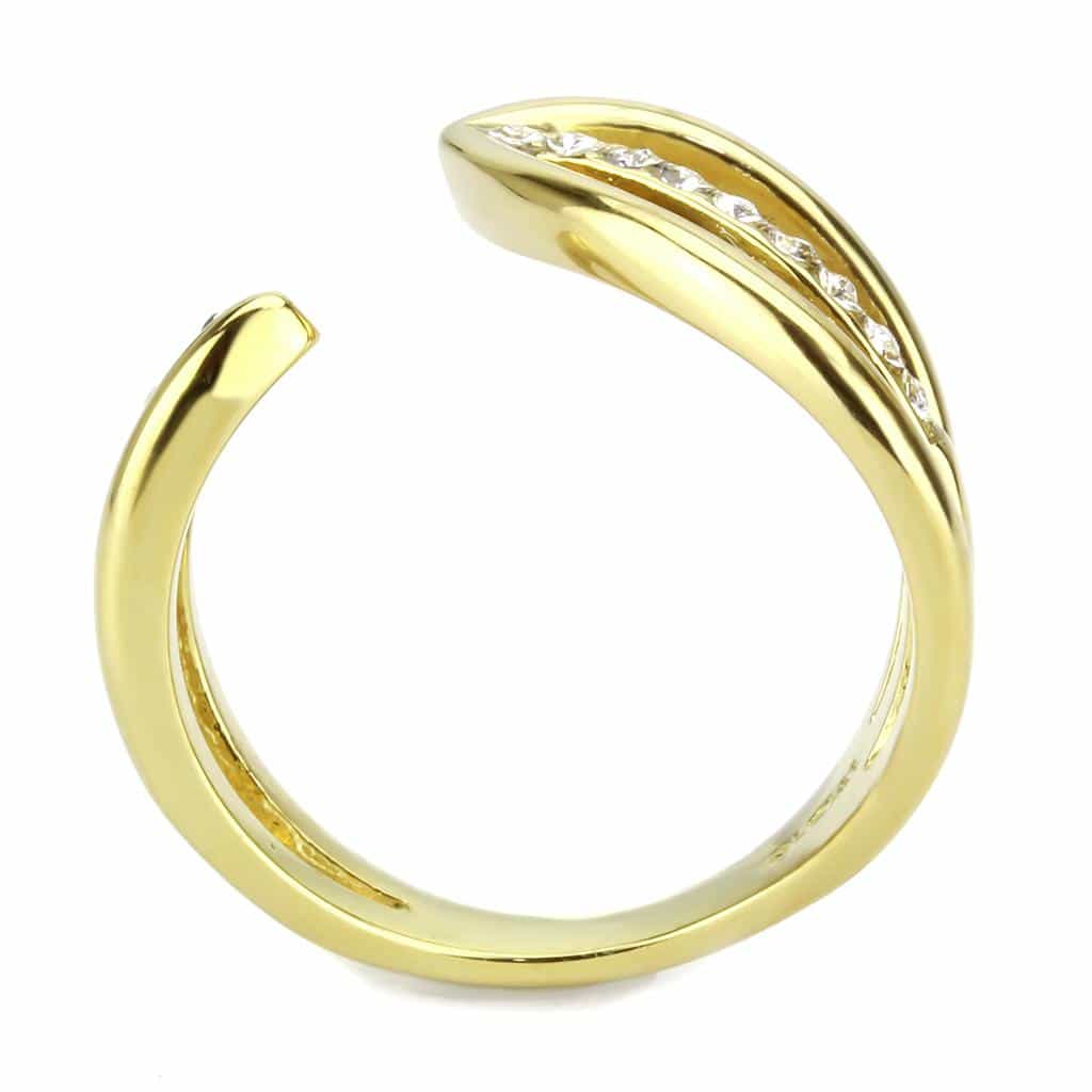 Stainless Steel Gold IP CZ Pave Open Wave Crossover Ring view 6