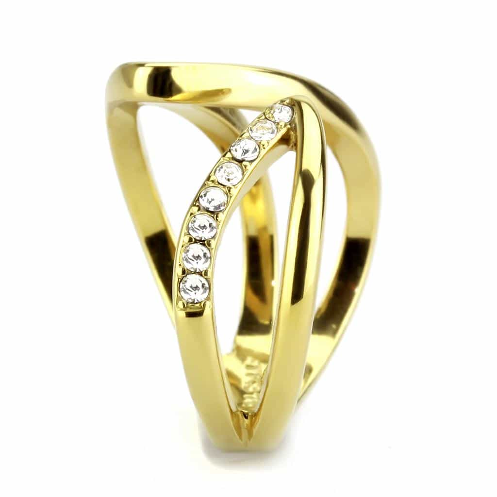 Stainless Steel Gold IP CZ Pave Open Wave Crossover Ring view 10