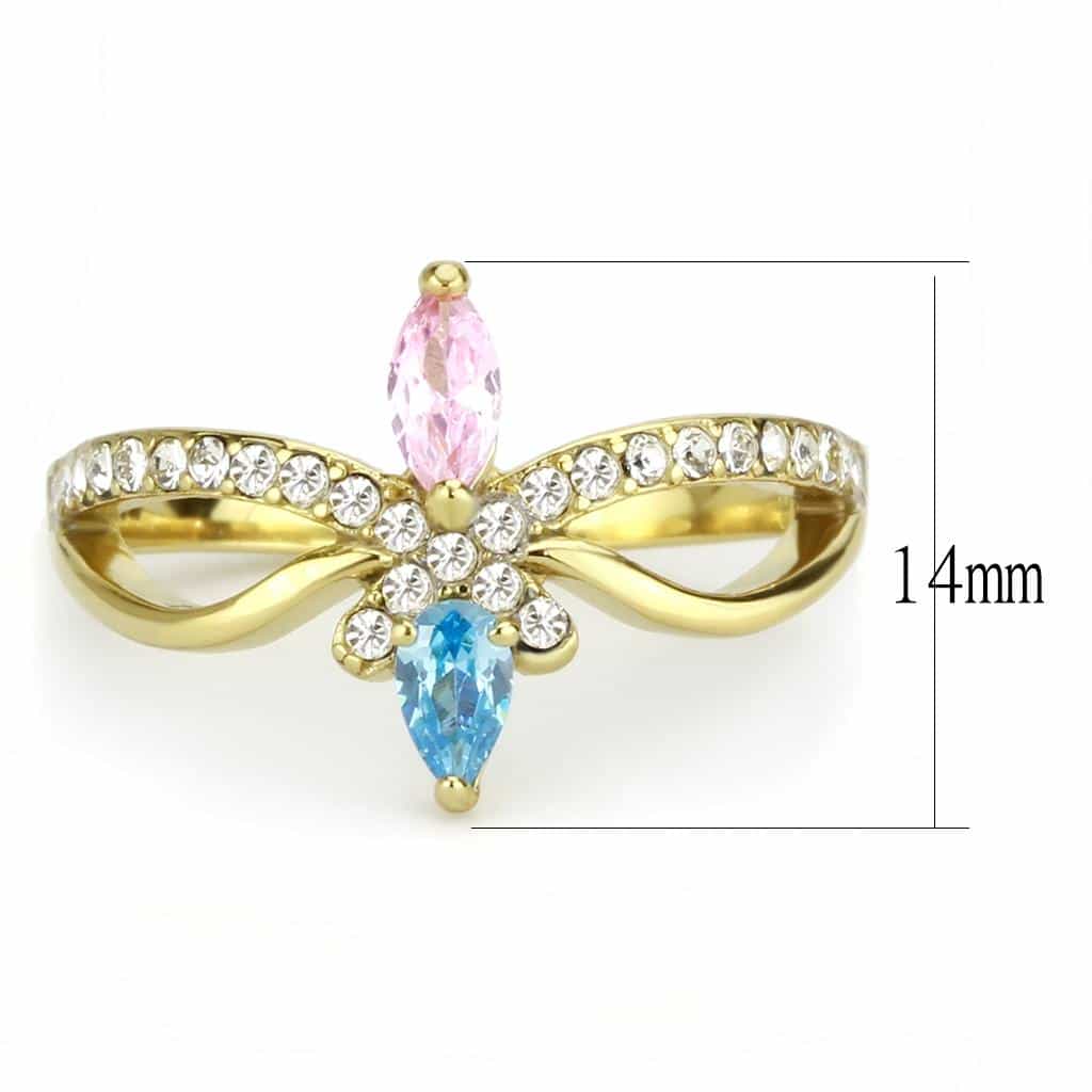 Stainless Steel Gold IP Blue Pink Crystal Marquise Crossover Ring view 4